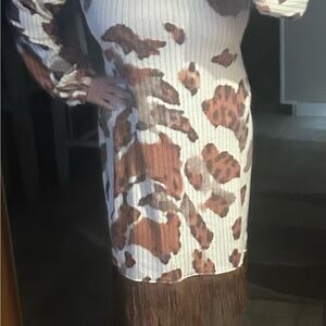 Brown and White Patterned Dress